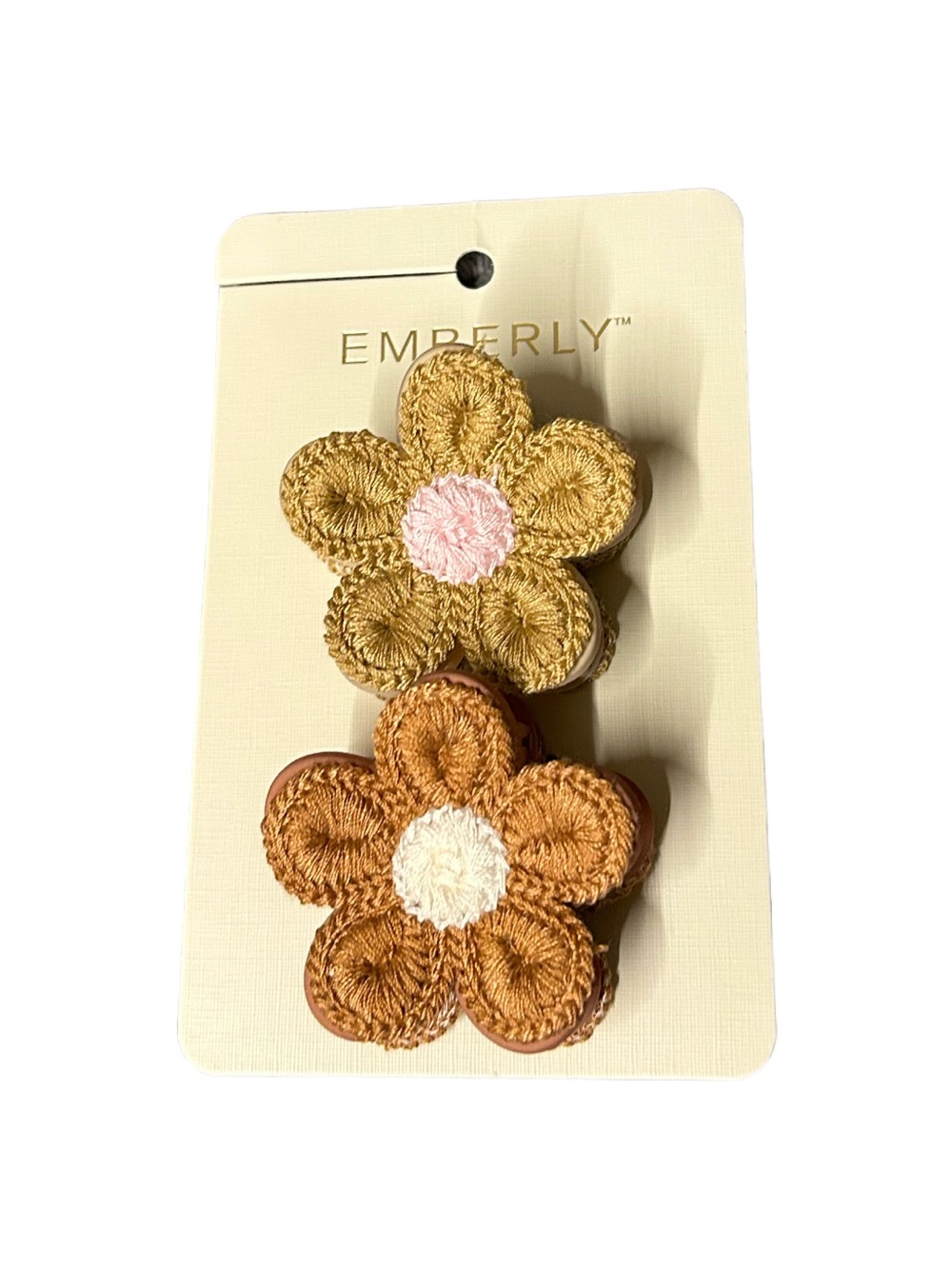 Floral Crochet Hair Clips - Pink & Cream Center
